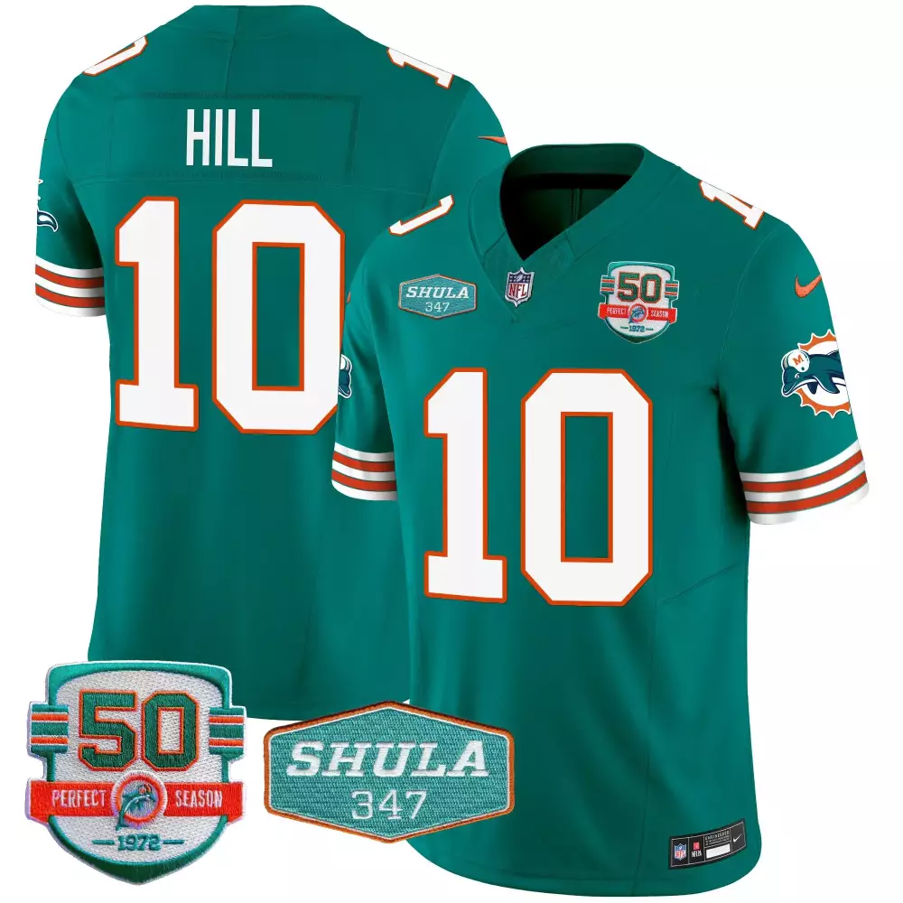 tyreek hill aqua mens miami dolphins throwback shula 347 patch vapor jersey all stitched
