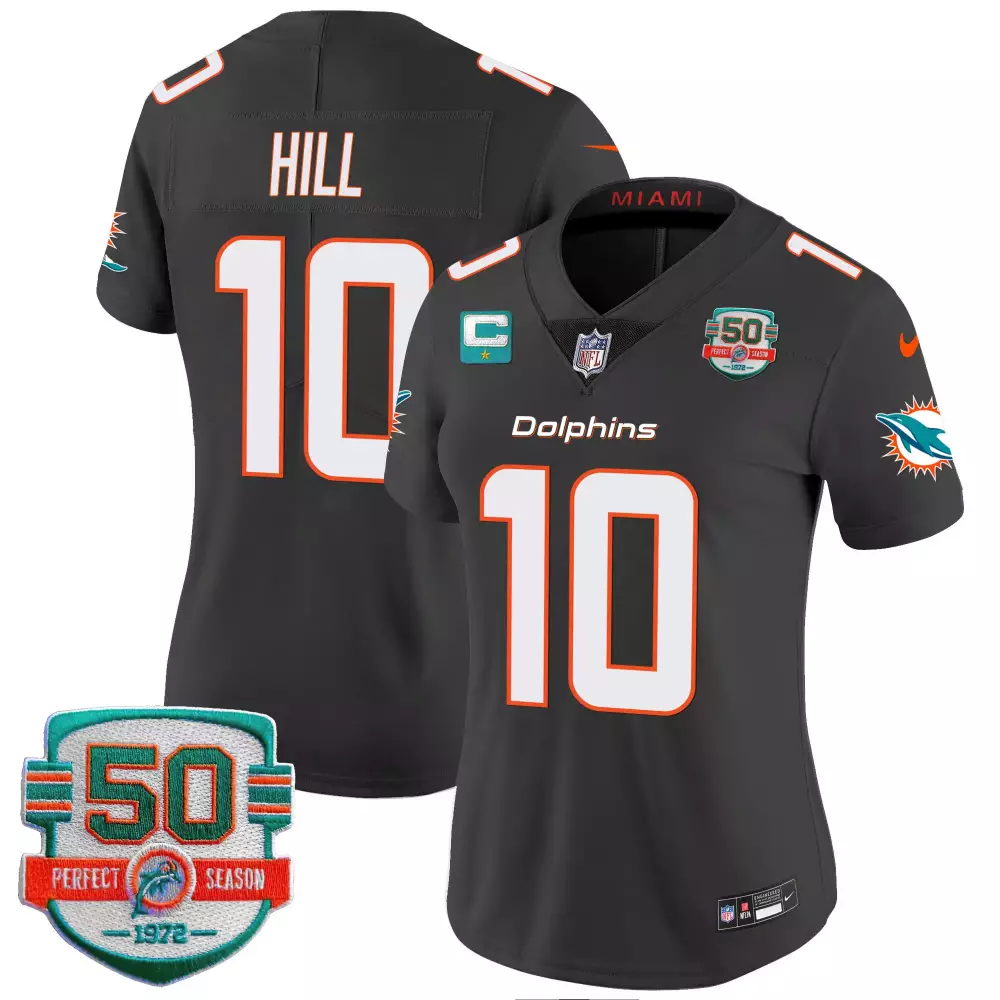 tyreek hill black womens miami dolphins 50th 1972 perfect season patch vapor jersey all stitched