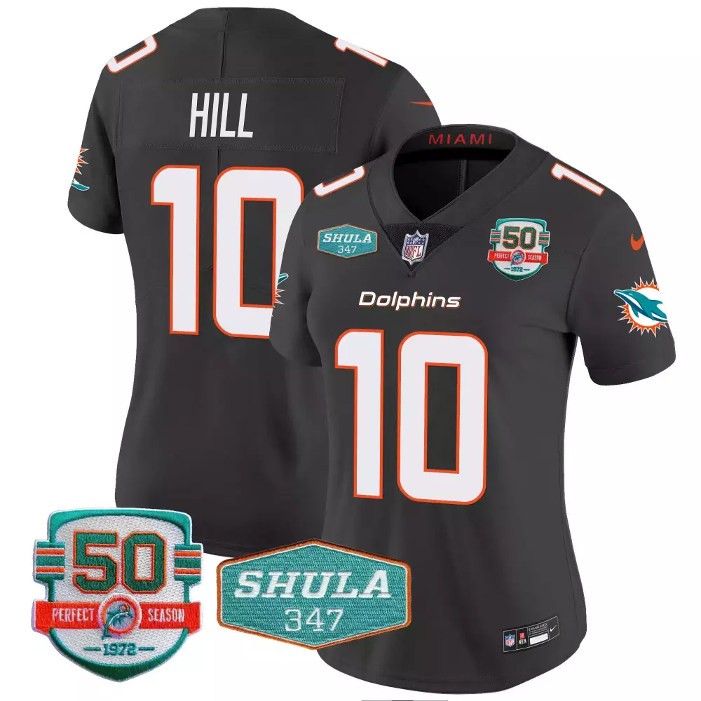tyreek hill black womens miami dolphins shula 347 patch vapor jersey all stitched