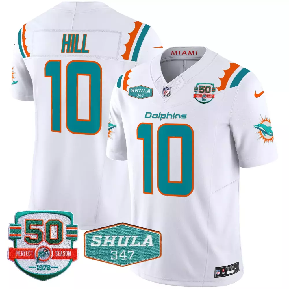 tyreek hill white mens miami dolphins 50th 1972 perfect season patch vapor jersey all stitched