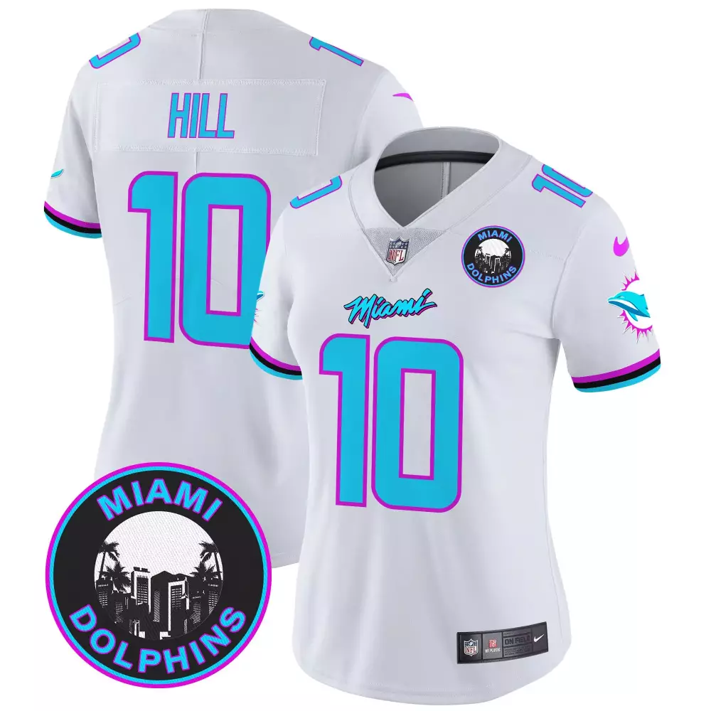 tyreek hill white womens miami dolphins miami vice vapor limited jersey v2 all stitched
