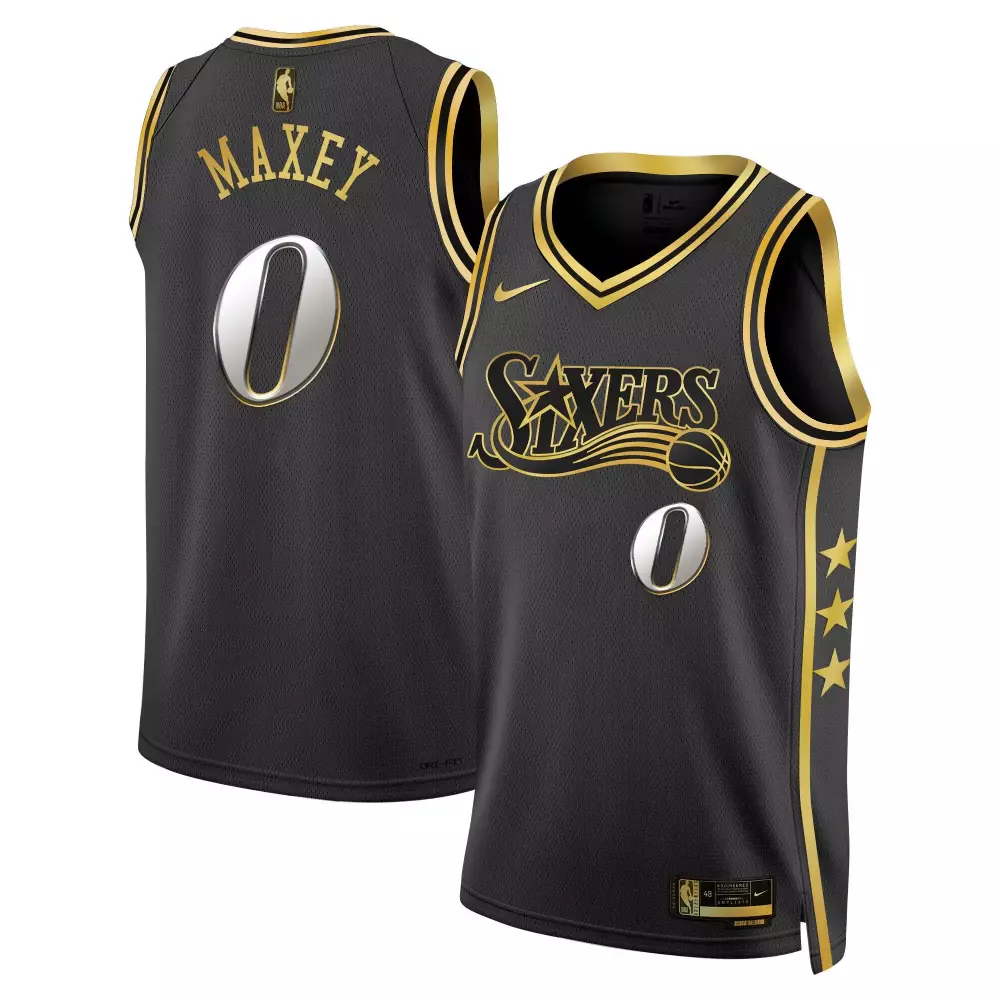 tyrese maxey black gold mens philadelphia 76ers black limited black gold jersey all stitched