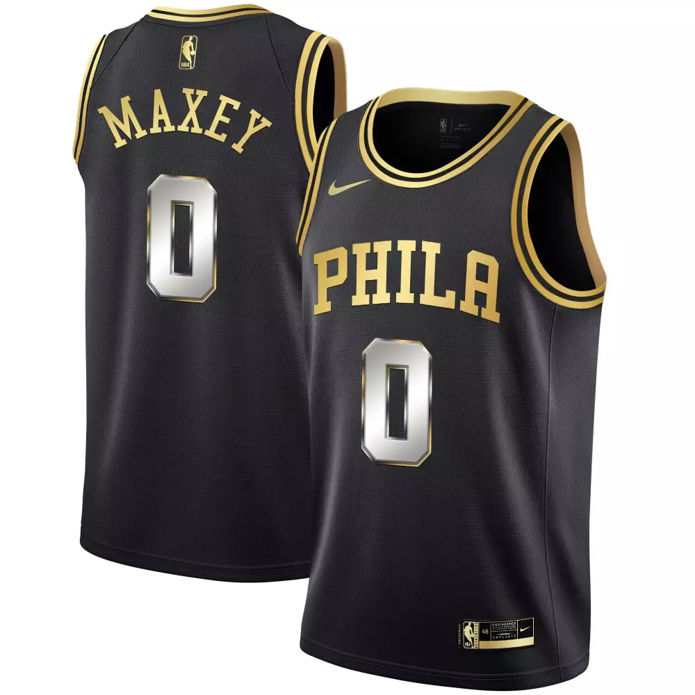 tyrese maxey black gold mens philadelphia 76ers black limited black gold jersey all stitched