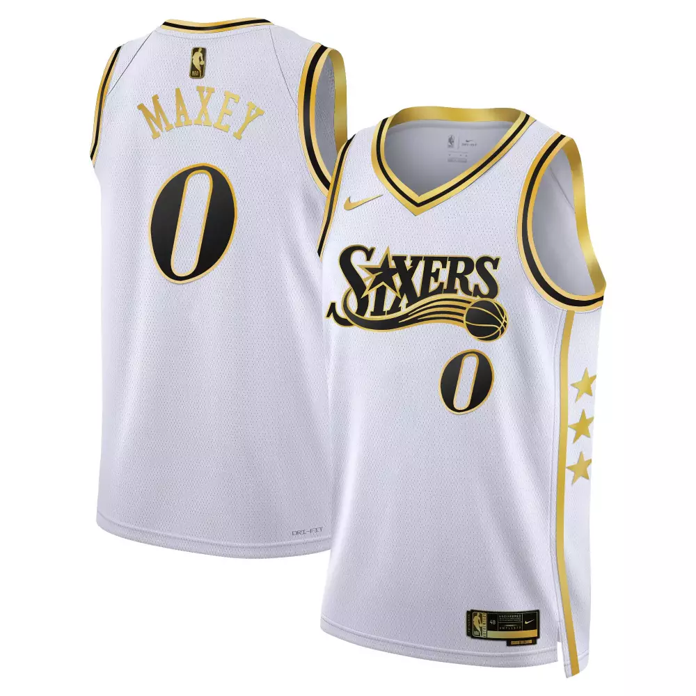 tyrese maxey white gold mens philadelphia 76ers swingman jersey all stitched