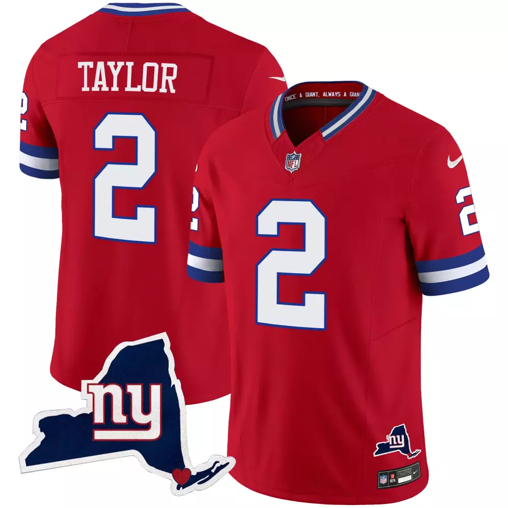 Tyrod Taylor Red Men's New York Giants State Map Patch Limited Jersey V2 | Stitched | Fan Gear | For Men