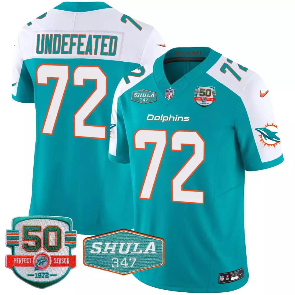 undefeated aqua alternate mens miami dolphins shula 347 patch vapor jersey all stitched