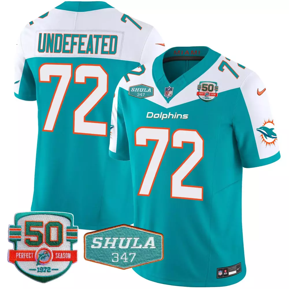 undefeated aqua alternate mens miami dolphins shula 347 patch vapor jersey all stitched