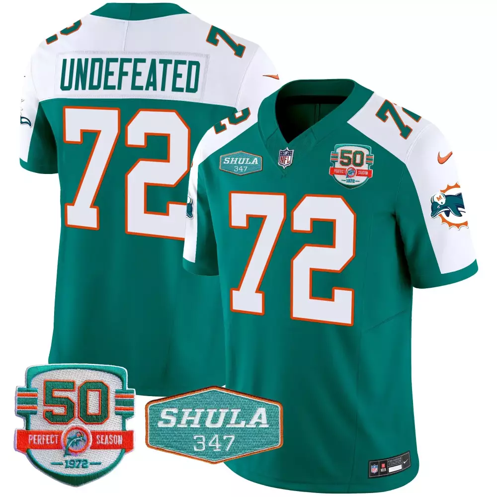 undefeated aqua alternate mens miami dolphins shula 347 patch vapor jersey all stitched