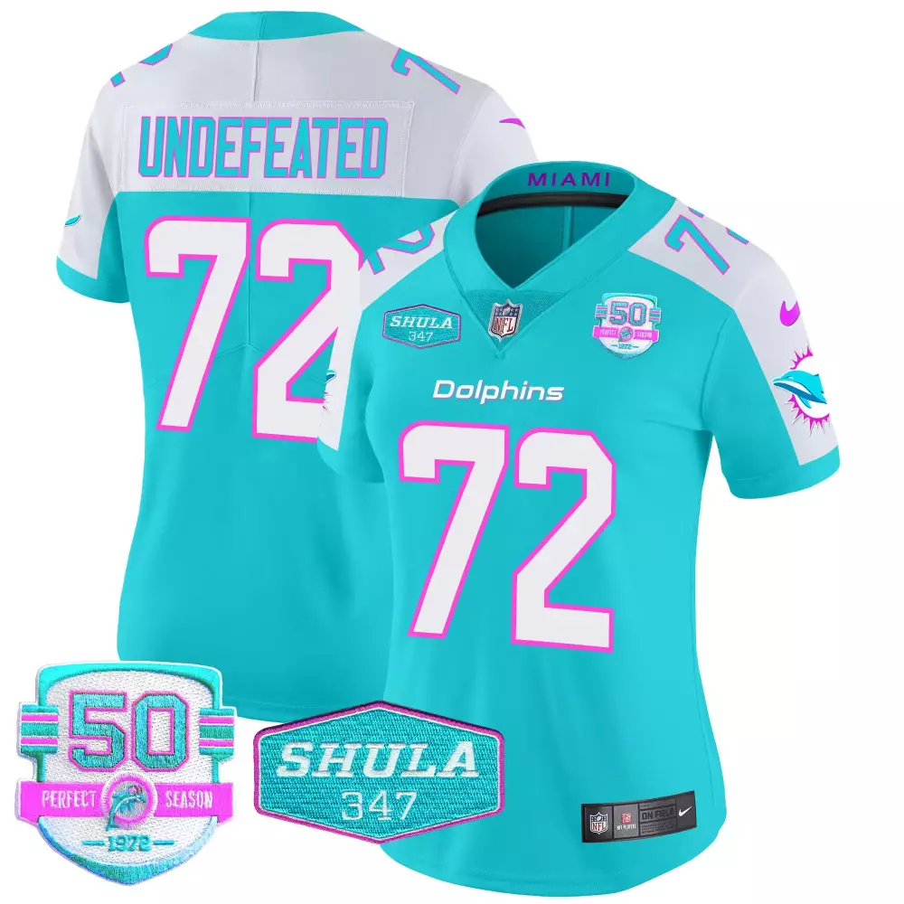 undefeated aqua alternate mens miami dolphins shula 347 patch vapor jersey all stitched