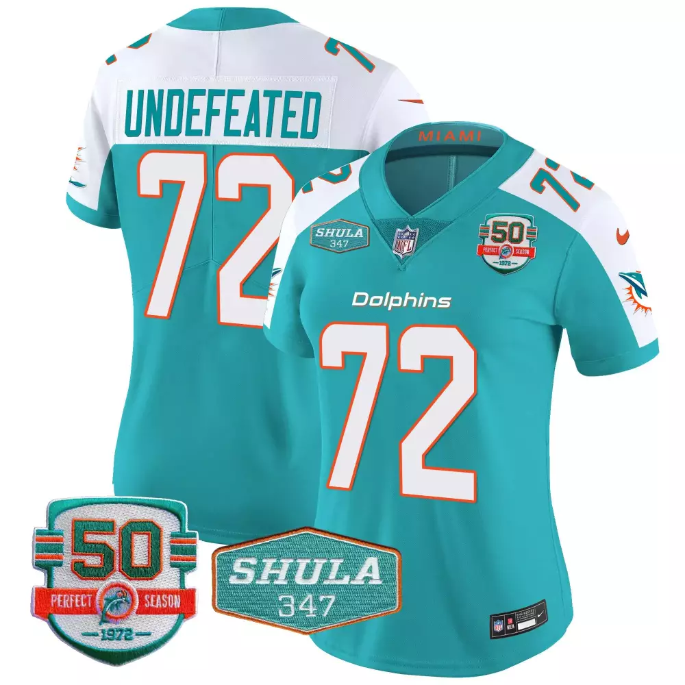 undefeated aqua alternate womens miami dolphins shula 347 patch vapor jersey all stitched