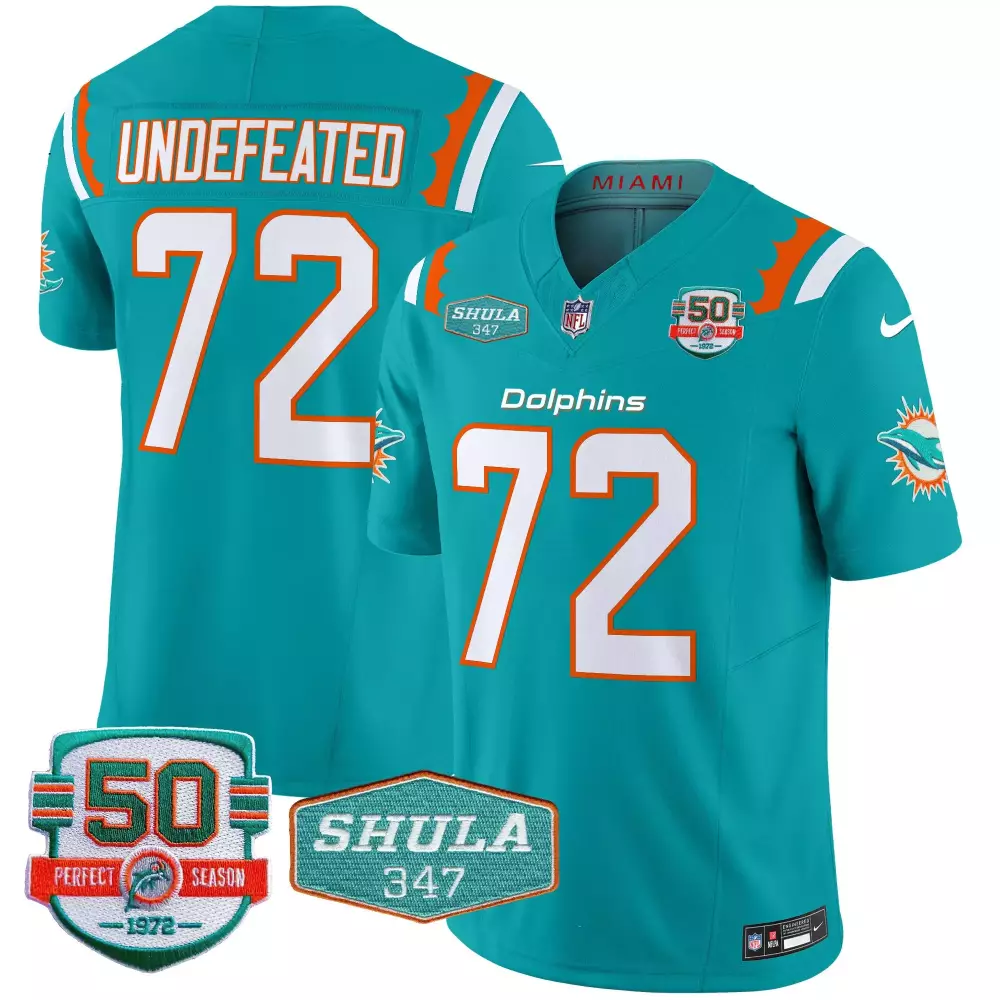 undefeated aqua alternate womens miami dolphins shula 347 patch vapor jersey all stitched
