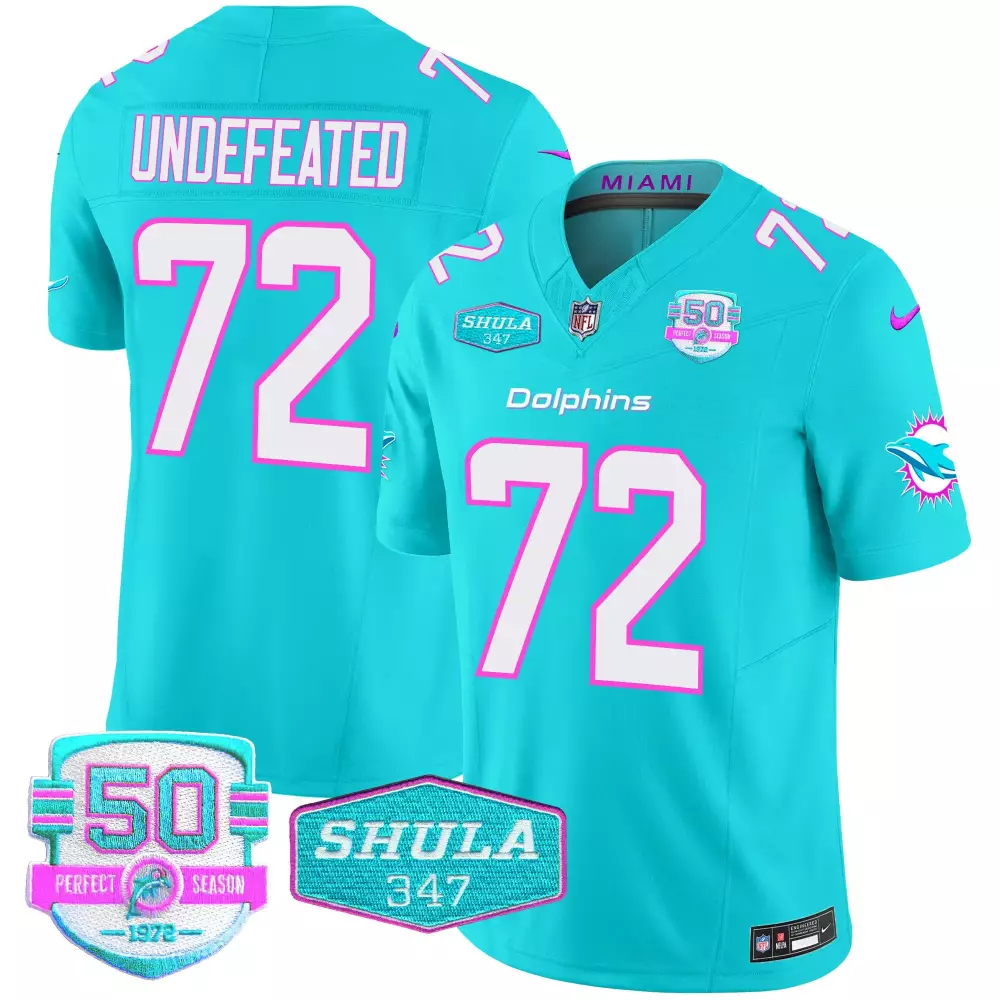 undefeated aqua alternate womens miami dolphins shula 347 patch vapor jersey all stitched