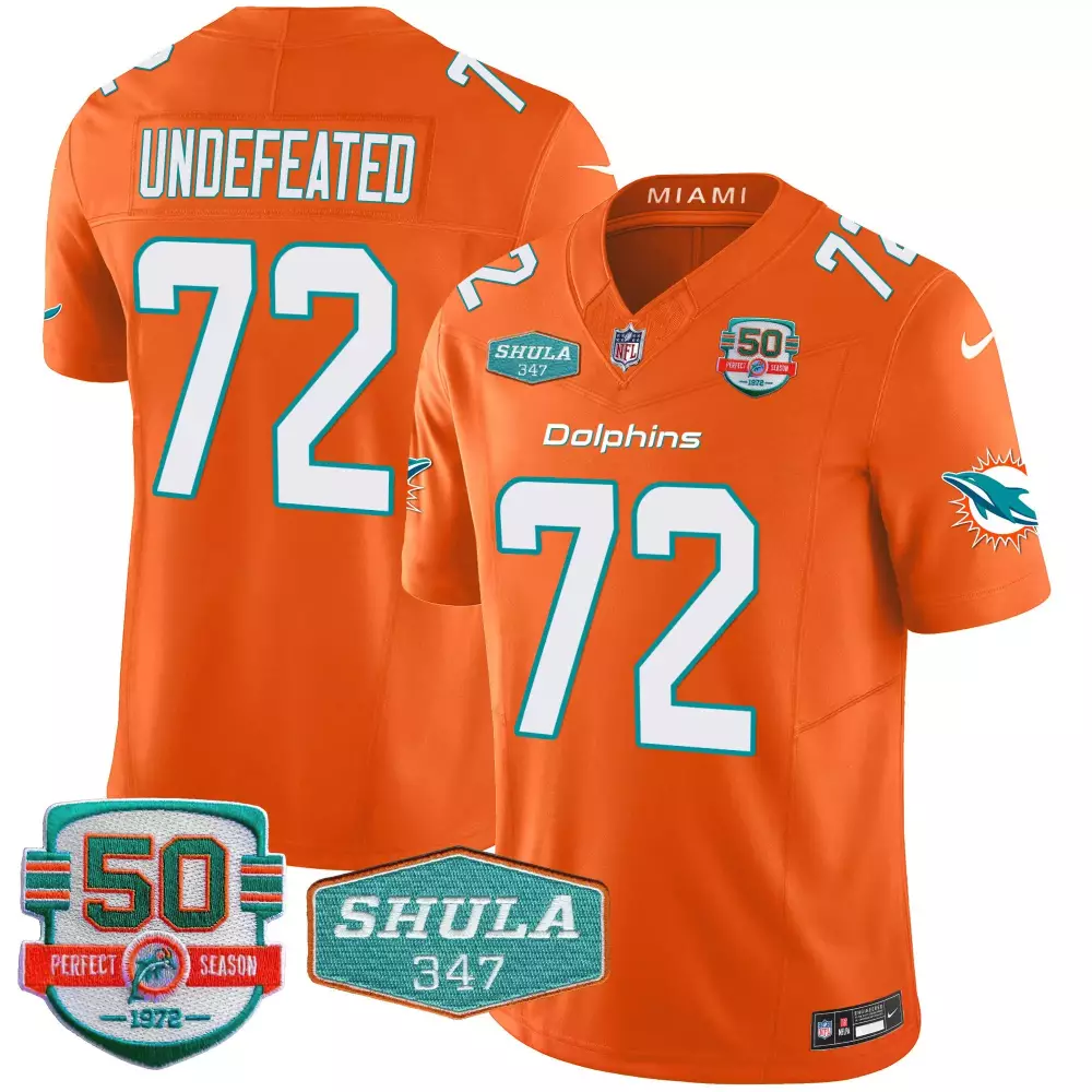 undefeated orange mens miami dolphins shula 347 patch vapor jersey all stitched