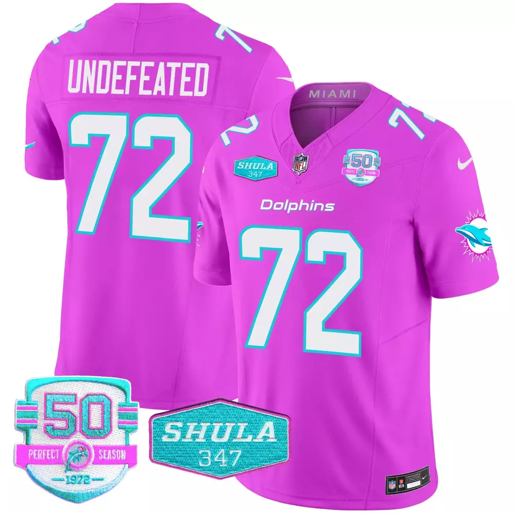 undefeated pink mens miami dolphins dan the man record breaker patch vapor limited jersey all stitched