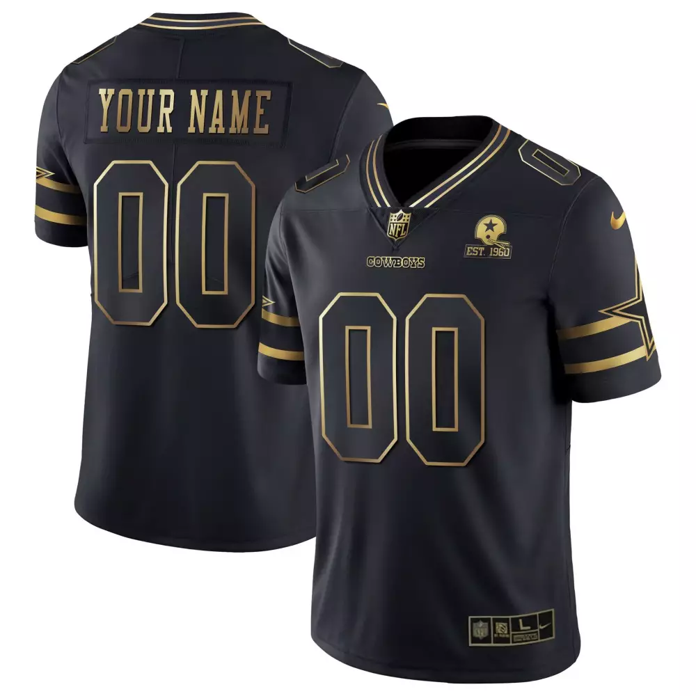 vapor limited gold men dallas cowboys black gold black silver custom name and number all stitched