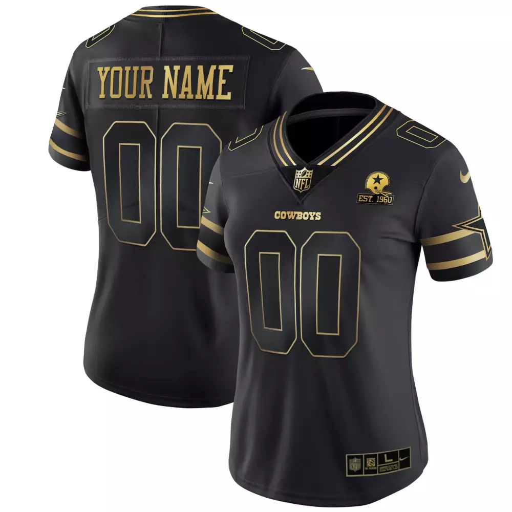 vapor limited gold men dallas cowboys black gold black silver custom name and number all stitched
