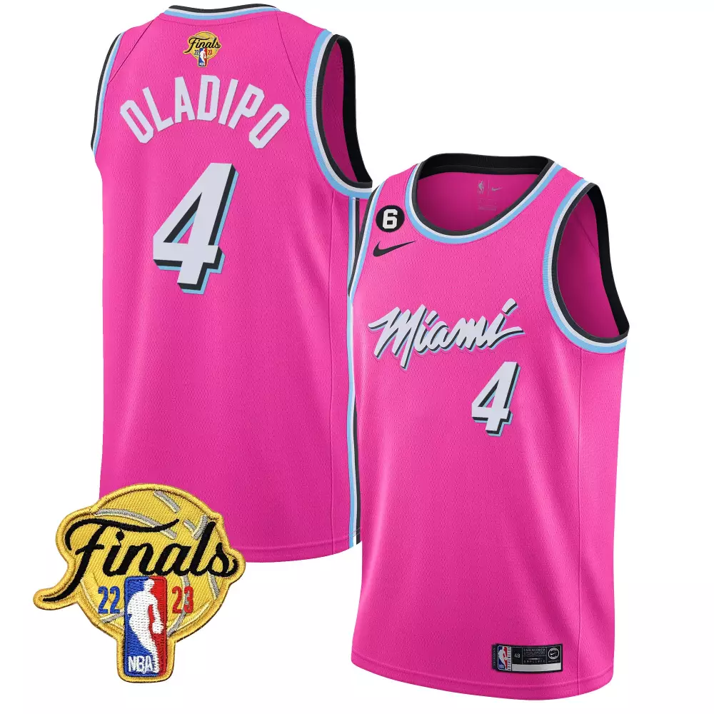 victor oladipo pink mens miami heat 2023 finals patch collection jersey v5 all stitched