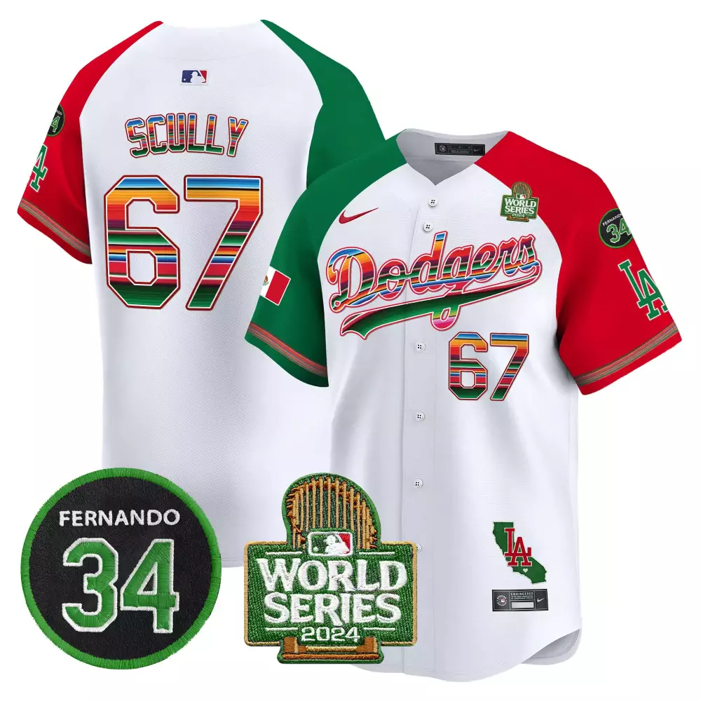 Vin Scully Alternate Dodgers Mexico Fernando Valenzuela 2024 World Series Patch Vapor Premier Jersey | Limited Edition | For Men, Women & Youth