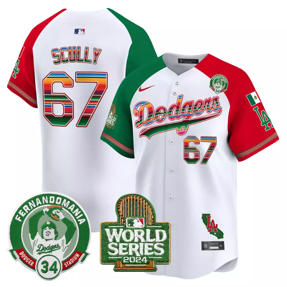 Vin Scully Alternate Dodgers Mexico Fernando Valenzuela 2024 World Series Patch Vapor Premier Jersey | Limited Edition | For Men, Women & Youth