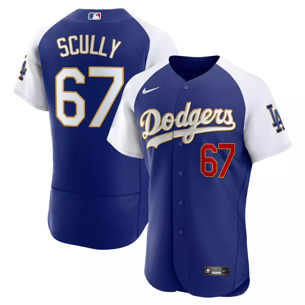 Vin Scully Dodgers Gold Trim Flex Base Jersey | Stitched Limited Edition | For Men, Women & Youth