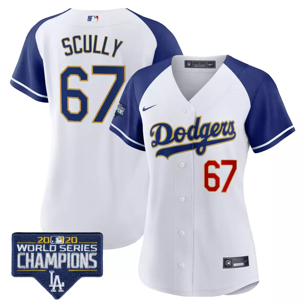 Vin Scully Dodgers World Series Champions Jersey | Alternate White Gold Trim | Limited Edition | For Women | For Men, Women & Youth