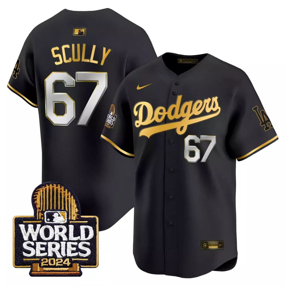 Vin Scully Dodgers 2024 World Series Gold Trim Vapor Premier Limited Jersey | Black Gold Men's Stitched | For Men | For Men, Women & Youth