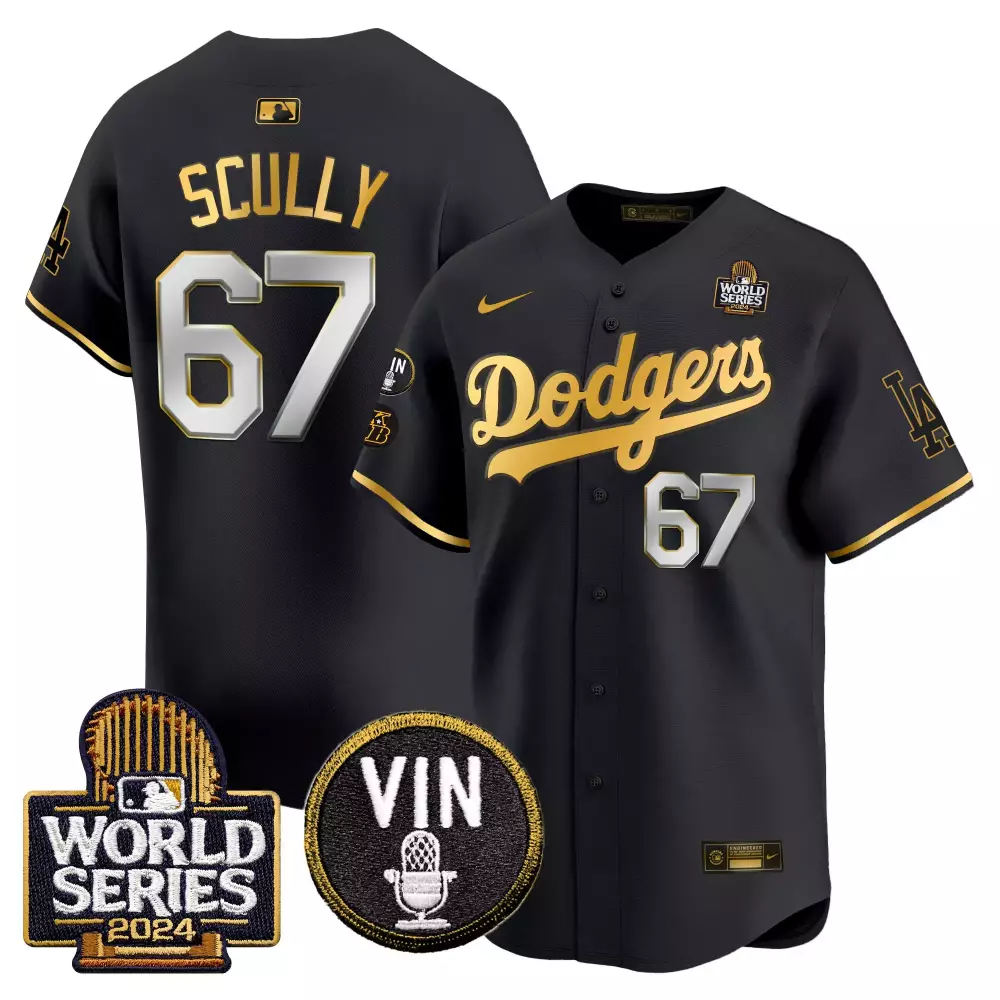 Vin Scully Dodgers 2024 World Series Gold Trim Vapor Premier Limited Jersey | Black Gold Men's Stitched | For Men | For Men, Women & Youth