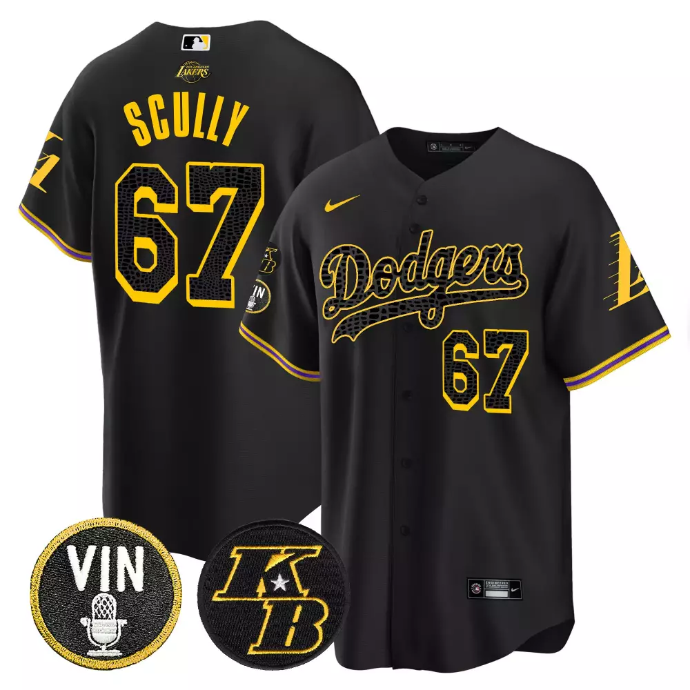 Vin Scully Black Dodgers Bryant Vin Patch Jersey | Cool Base Mamba | For Men, Women & Youth