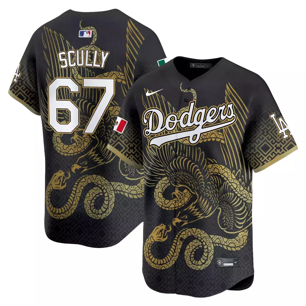 Vin Scully Black Dodgers Mexico Aztec Serpent Pattern Jersey | Vapor Premier Limited Printed | For Men, Women & Youth