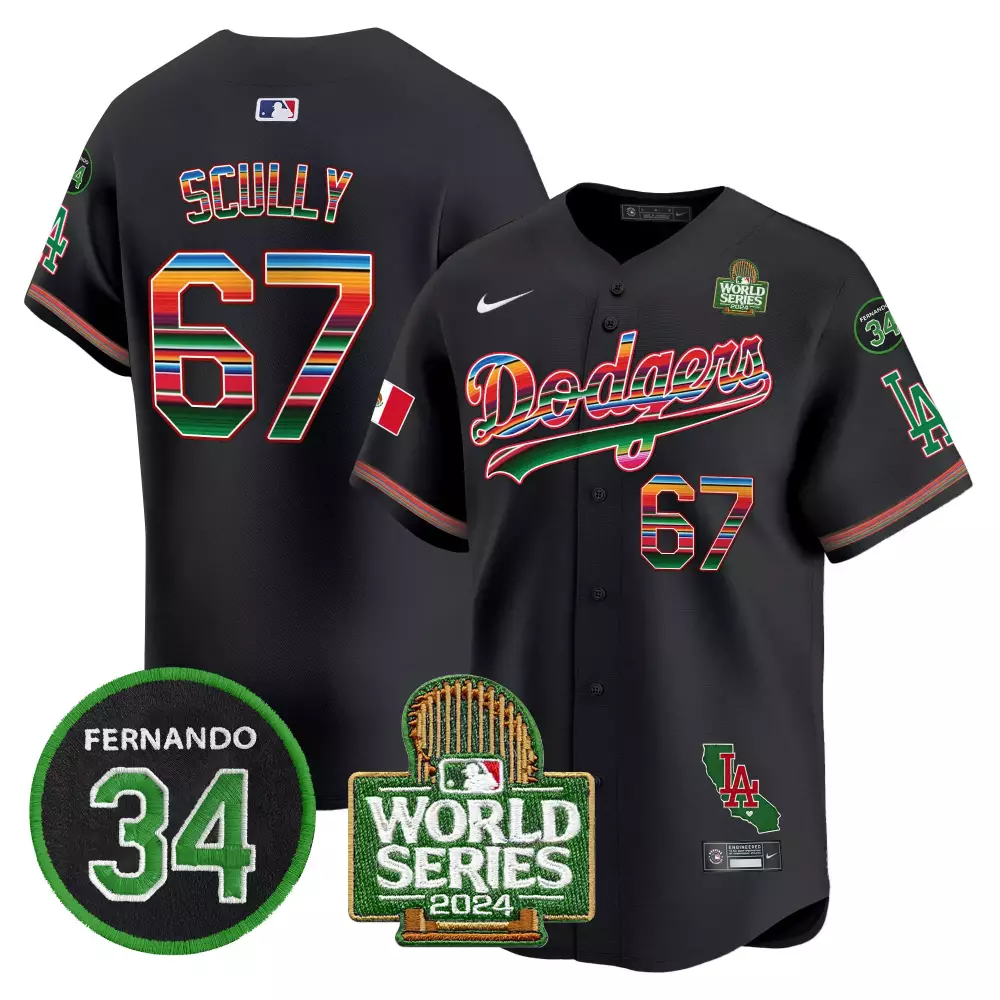 Vin Scully Dodgers Black Fernando Memorial Jersey | 2024 World Series Patch | Vapor Premier Limited Edition | For Men, Women & Youth