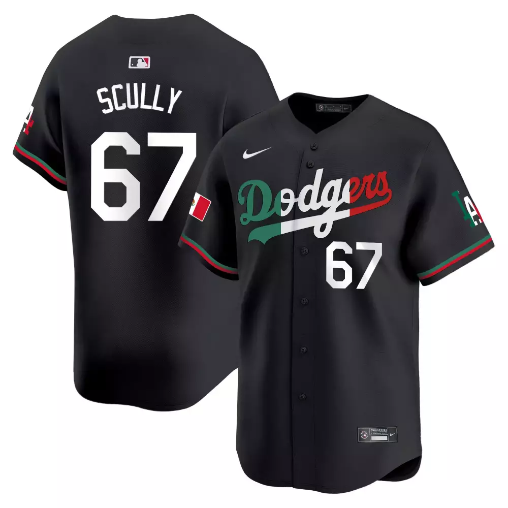 Vin Scully Black Mexico Dodgers 2024 World Series Patch Jersey | Limited Edition Vapor Premier | Fan Gear for Men, Women & Youth