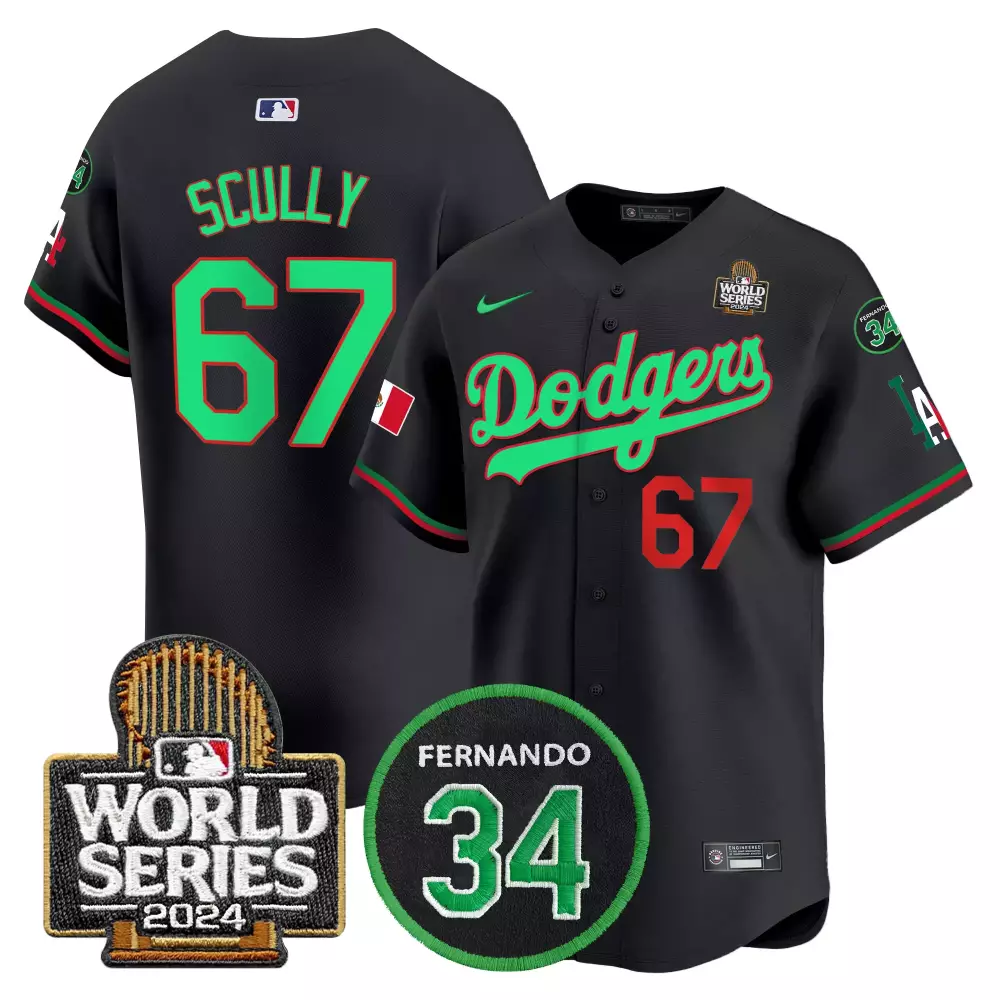 Vin Scully Black Mexico Dodgers 2024 World Series Patch Jersey | Limited Edition Vapor Premier | Fan Gear for Men, Women & Youth