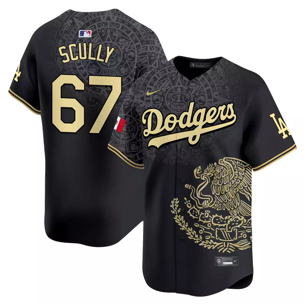 Vin Scully Black Mexico Dodgers 2024 World Series Patch Jersey | Limited Edition Vapor Premier | Fan Gear for Men, Women & Youth