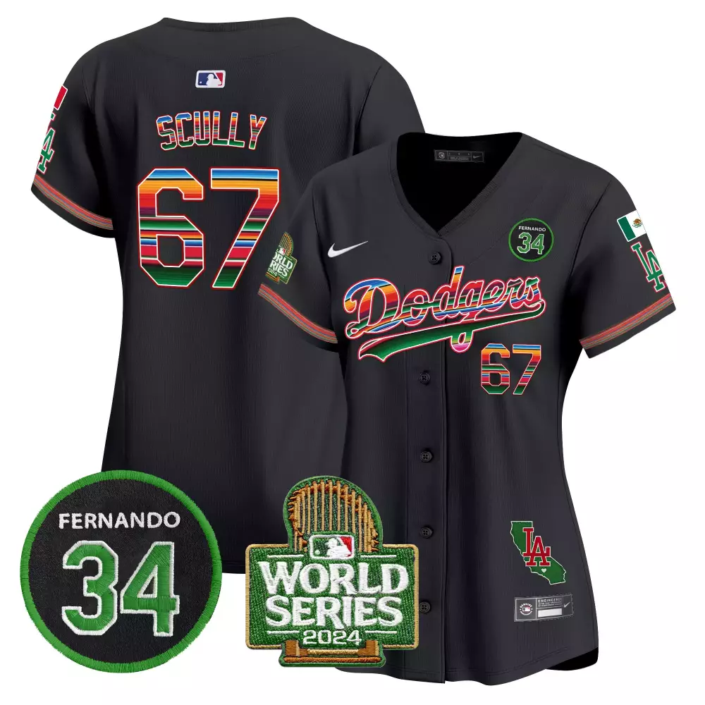 Vin Scully Black Mexico Dodgers 2024 World Series Patch Jersey | Limited Edition Vapor Premier | Fan Gear for Men, Women & Youth