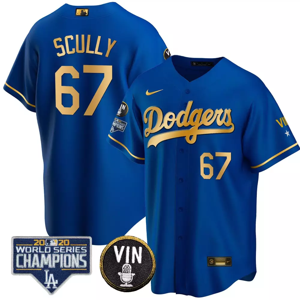 Vin Scully Cool Gold Royal Men's Dodgers World Series Vin Scully Patch Jersey | Stitched Limited Edition | Fan Gear for Men, Women & Youth