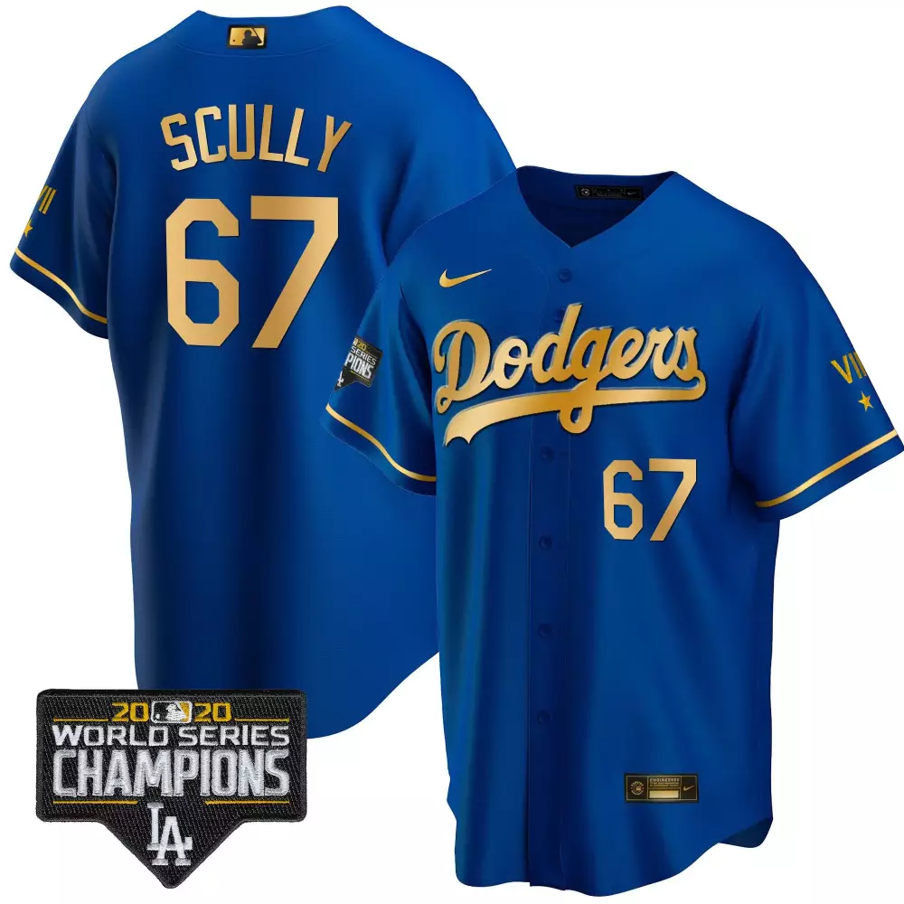 Vin Scully Cool Royal Men's Dodgers 2020 World Series Gold Jersey | Stitched Limited Edition | Fan Gear for Men, Women & Youth