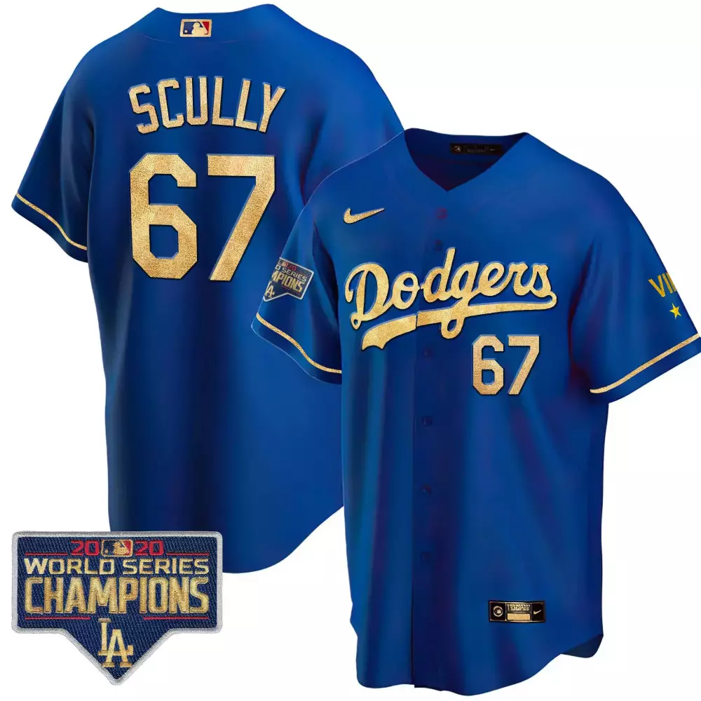 Vin Scully Cool Royal Men's Dodgers 2020 World Series Gold Jersey | Stitched Limited Edition | Fan Gear for Men, Women & Youth