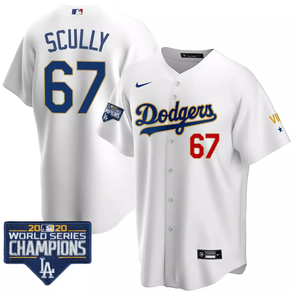 Vin Scully Cool Royal Men's Dodgers 2020 World Series Gold Jersey | Stitched Limited Edition | Fan Gear for Men, Women & Youth