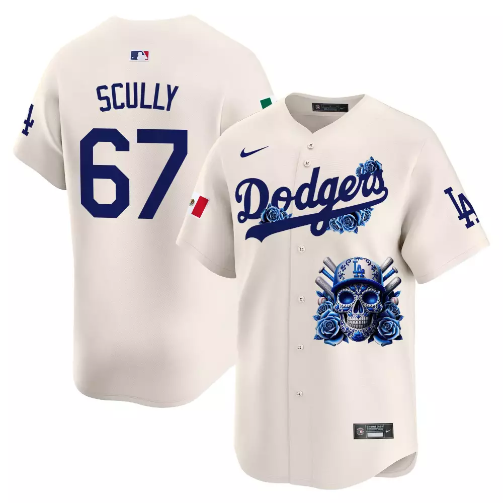 Vin Scully Cream Dodgers Skull Vapor Premier Limited Jersey V2 | Printed Fan Gear | For Men, Women & Youth