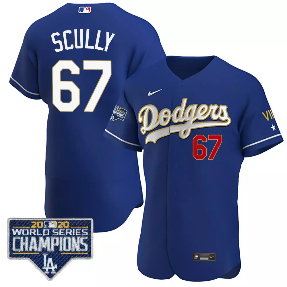 Vin Scully Dodgers World Series Champions Patch Gold Trim Jersey | Limited Edition Stitched Fan Gear | For Women