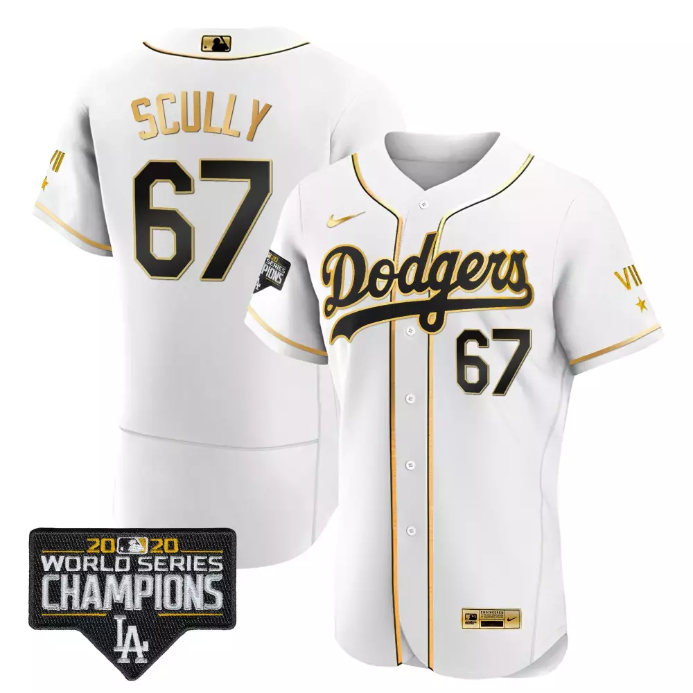Vin Scully Dodgers World Series 2020 White Gold Jersey | Stitched Fan Gear | Limited Edition for Men, Women & Youth