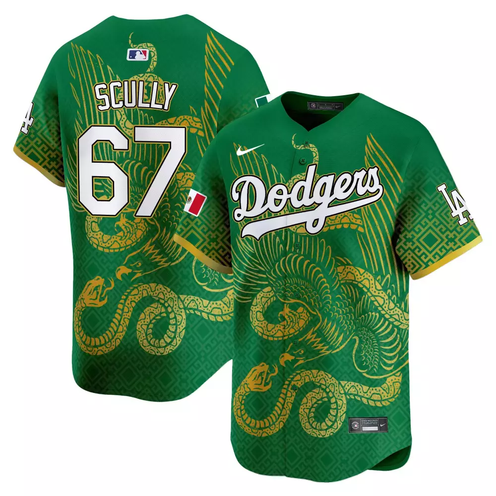 Vin Scully Dodgers Mexico Aztec Calendar Jersey | White Stitched Vapor Premier Limited Edition | Fan Gear for Men, Women & Youth