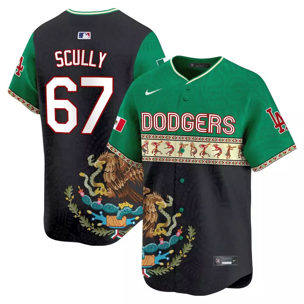 Vin Scully Dodgers Mexico Aztec Calendar Jersey | White Stitched Vapor Premier Limited Edition | Fan Gear for Men, Women & Youth