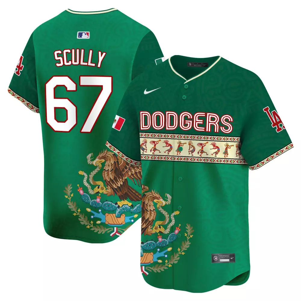 Vin Scully Dodgers Mexico Aztec Calendar Jersey | White Stitched Vapor Premier Limited Edition | Fan Gear for Men, Women & Youth