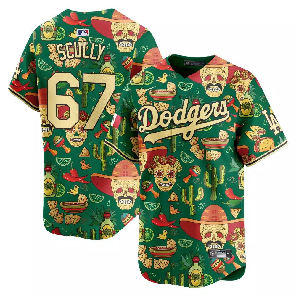 Vin Scully Green Dodgers Cinco de Mayo Jersey | Premier Printed Limited Edition | For Men, Women & Youth