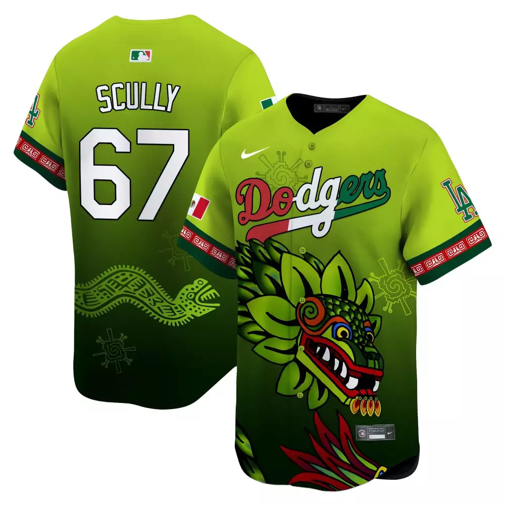 Vin Scully Green Dodgers Quetzalcoatl Jersey | Premier Printed Limited Edition | For Men, Women & Youth