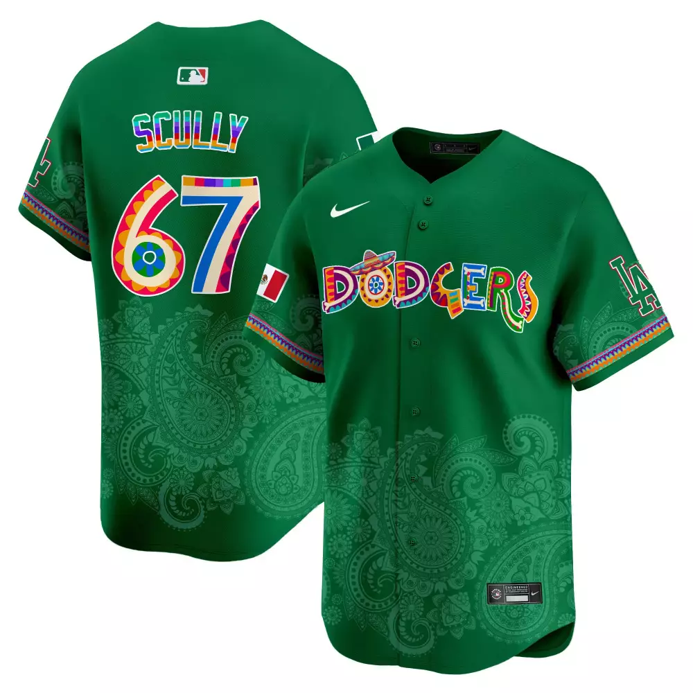 Vin Scully Green Dodgers Flex Base Limited Jersey | Premier Stitched Fan Gear | For Men, Women & Youth