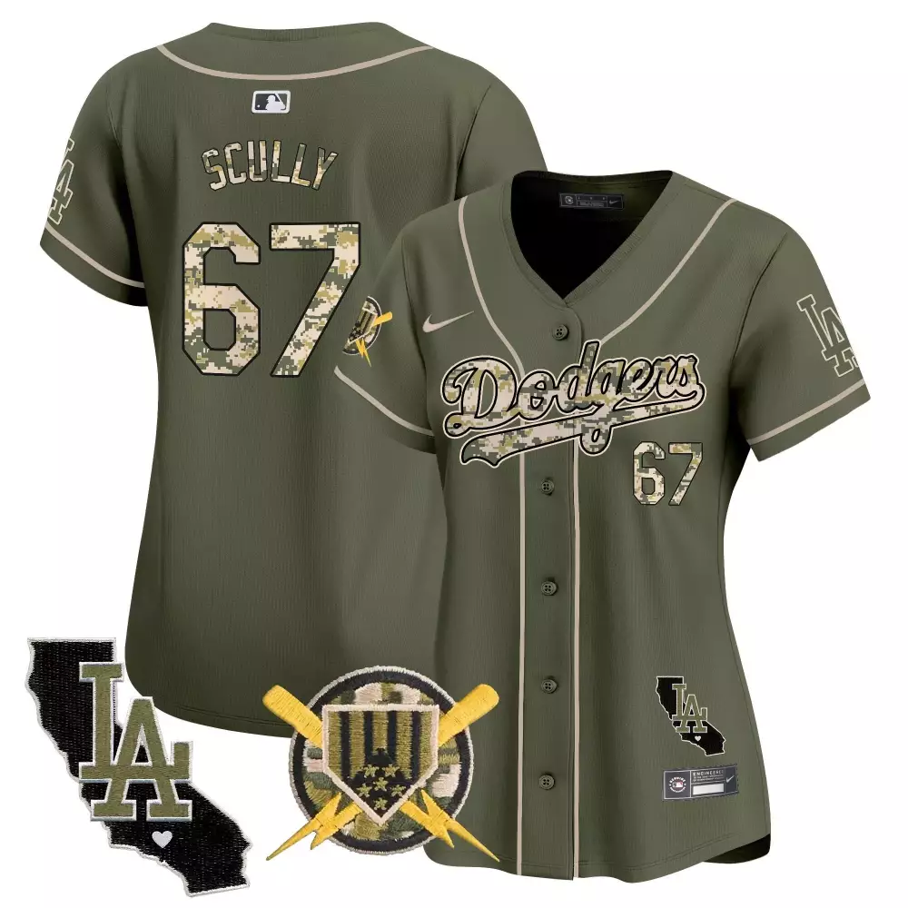 Vin Scully Green Women's Dodgers Armed Forces Day Vapor Premier Jersey | All Stitched Limited Edition | For Men, Women & Youth