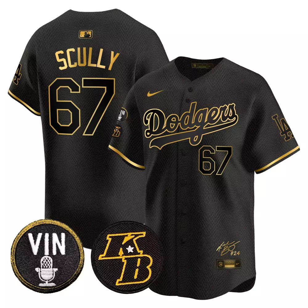 Vin Scully Mamba Gold Men's Dodgers Vin Patch Kobe Bryant Signature Vapor Premier Jersey | All Stitched Limited Edition | For Men, Women & Youth