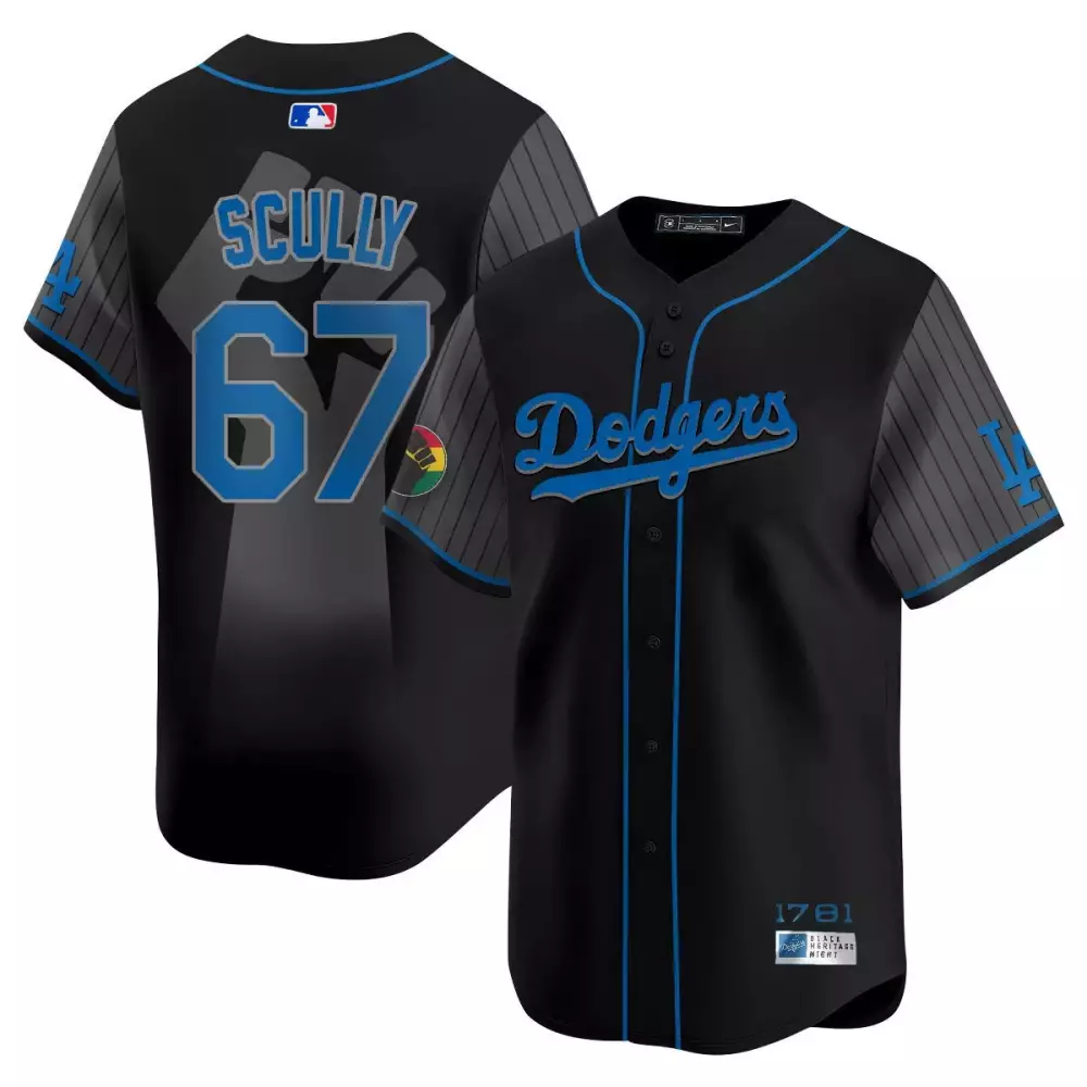 Vin Scully Dodgers Black Heritage Night Jersey | Limited Edition Stitched Fan Gear | For Men, Women & Youth